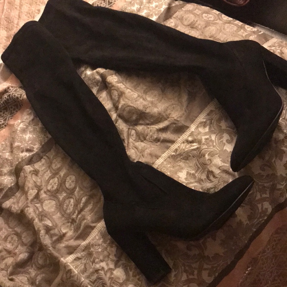 Over the knee suede heeled boots